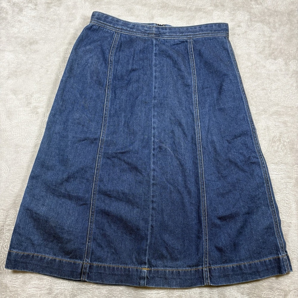 Talbots Denim‎ Skirt Women Petite 4P Blue Midi Flare Academia Modest Godet Aline